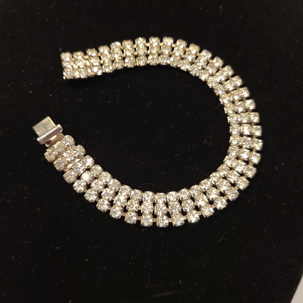 Vintage Rhinestone 3 Row Bracelet
